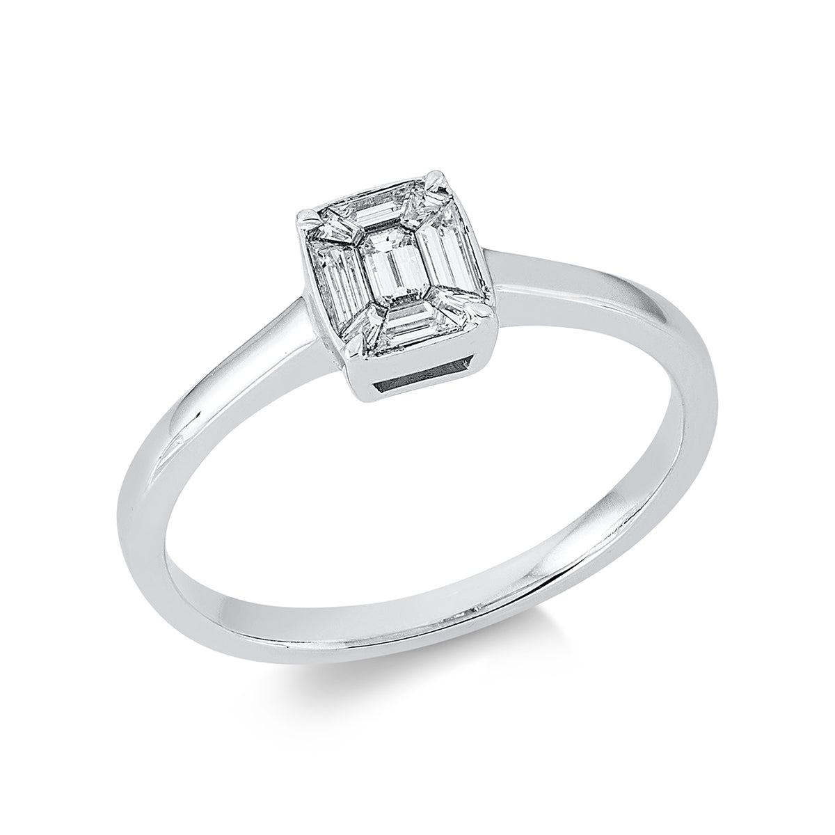 fantasy-cut baguette illusion ring in white gold