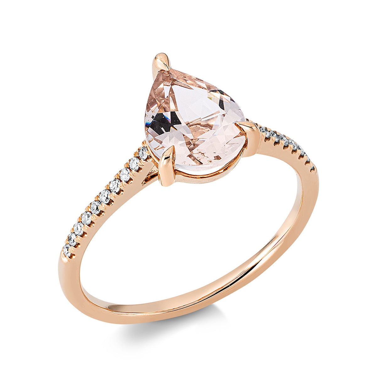 diamond single cut morganite colored stone fashion ring in red gold