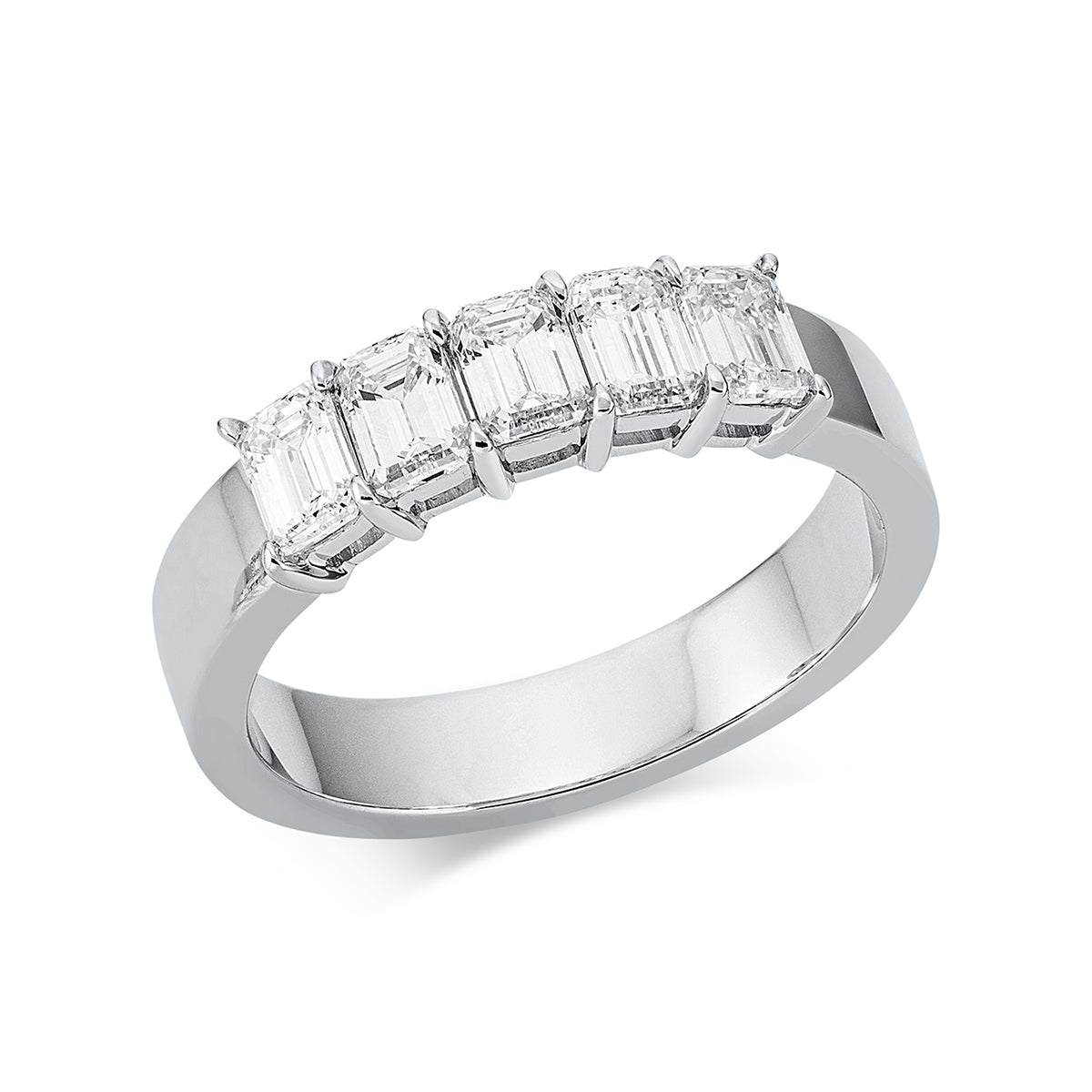 emerald cut eternity half ring in white gold