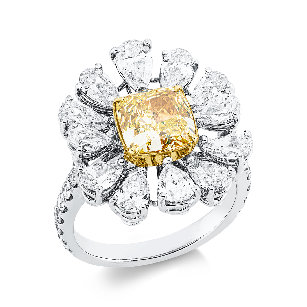 diamond full cut fancy colored diamond ring in white gold / yellow gold
