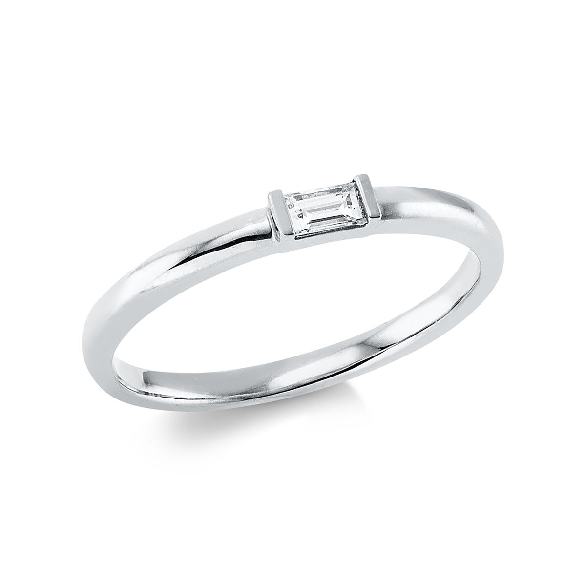 baguette solitaire ring in white gold