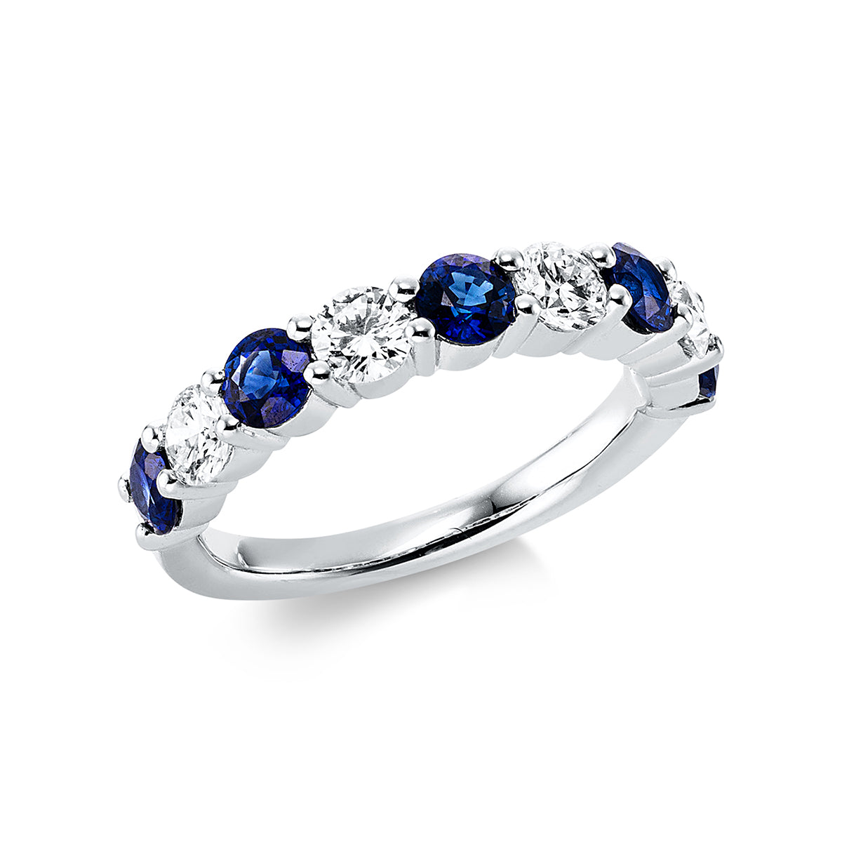 diamond full cut sapphire colored stone classic ring in white gold