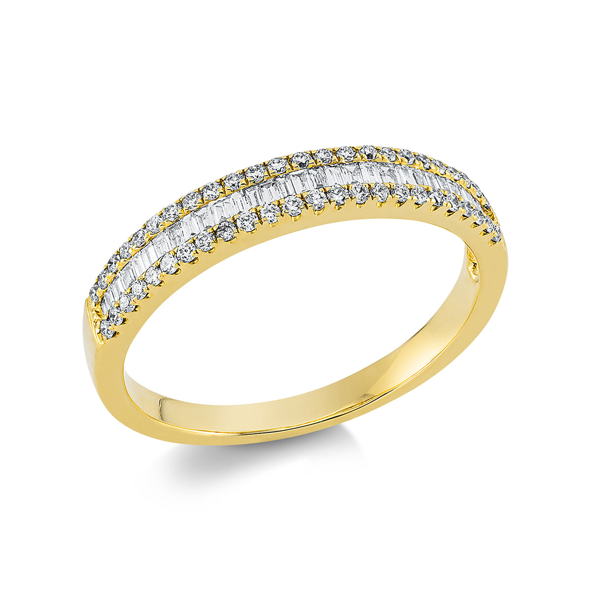 diamond full cut baguette ring in yellow gold