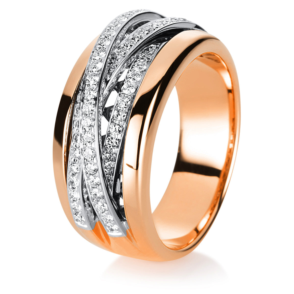 diamond full cut multi-stone ring in red gold / white gold