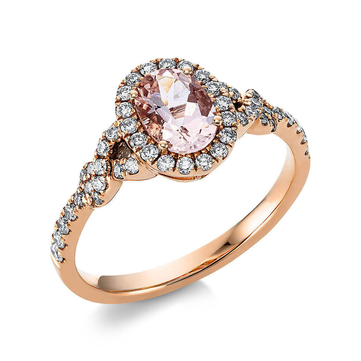 diamond full cut morganite colored stone fashion ring in red gold