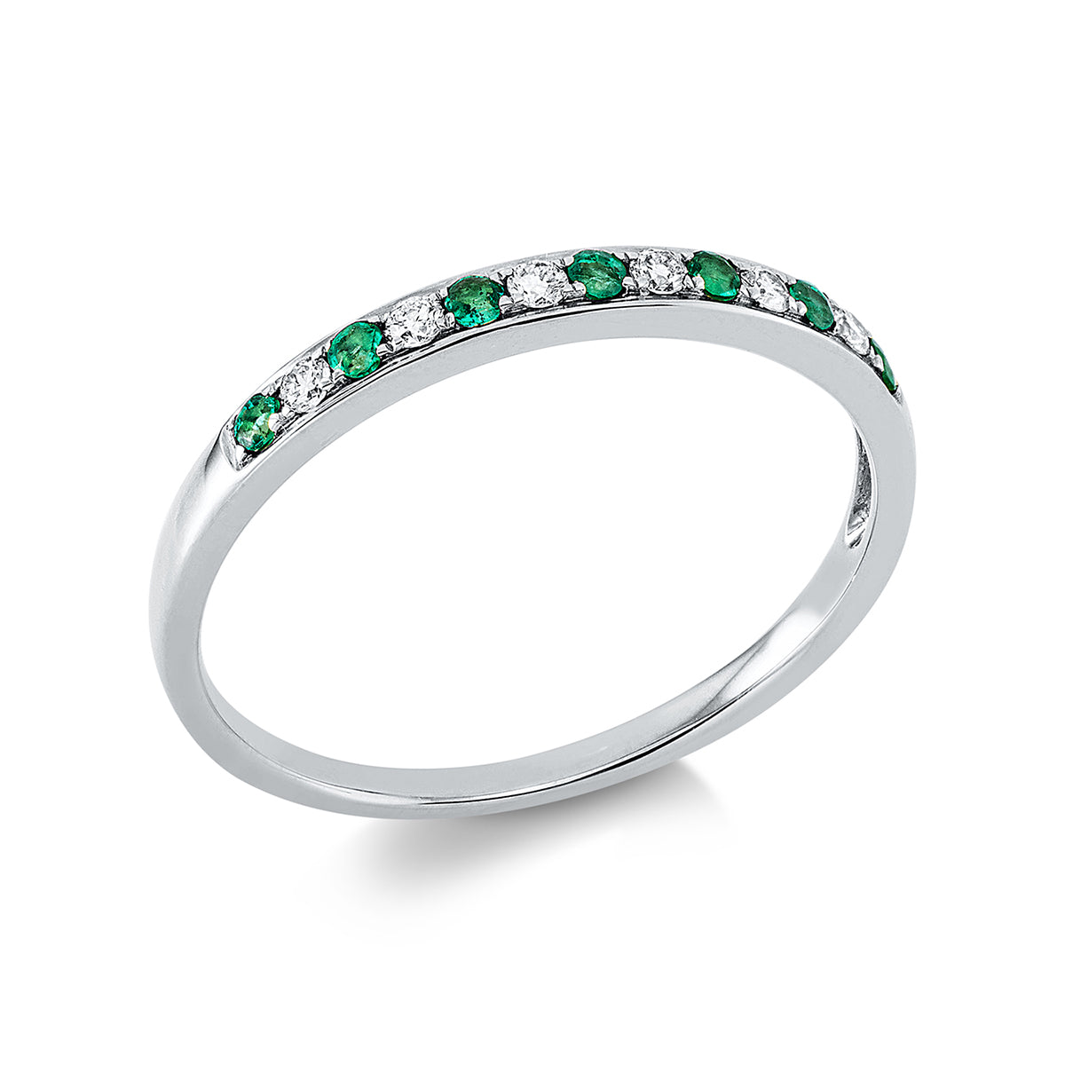 diamond full cut emerald colored stone classic ring in white gold
