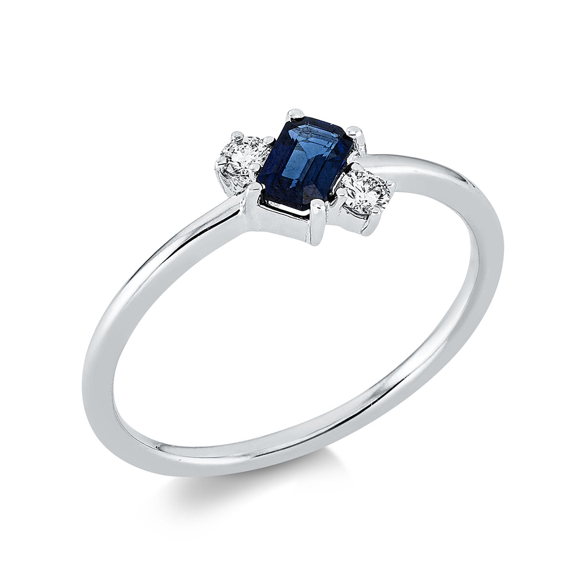 diamond full cut sapphire colored stone classic ring in white gold