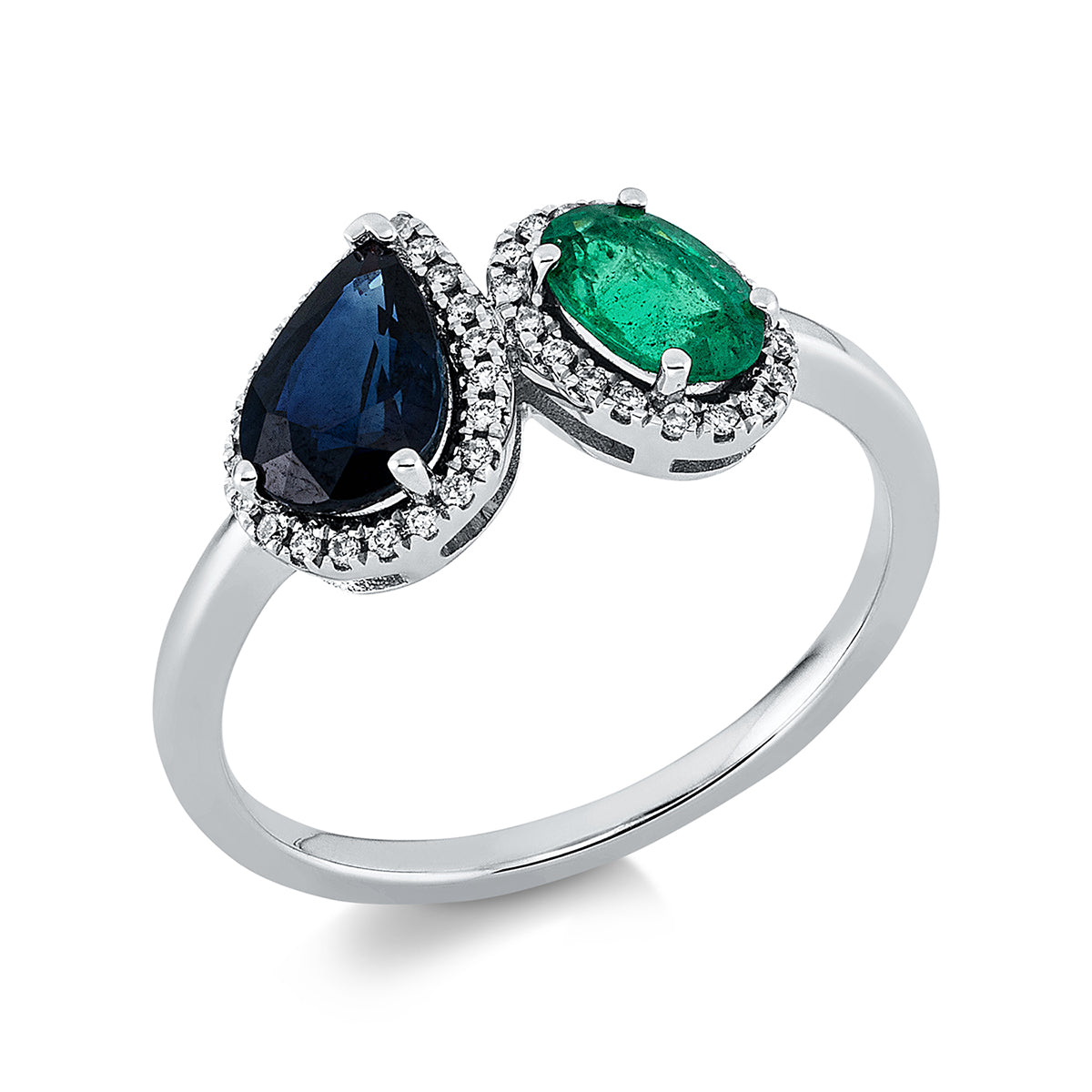 diamond full cut sapphire colored stone classic ring in white gold