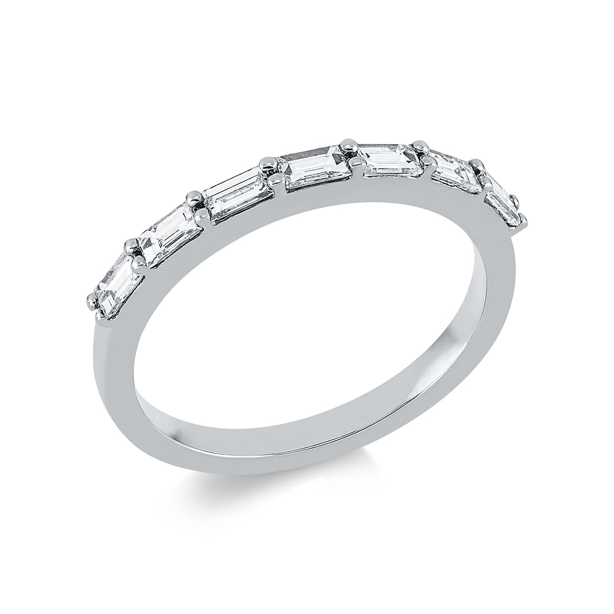 baguette eternity half ring in white gold