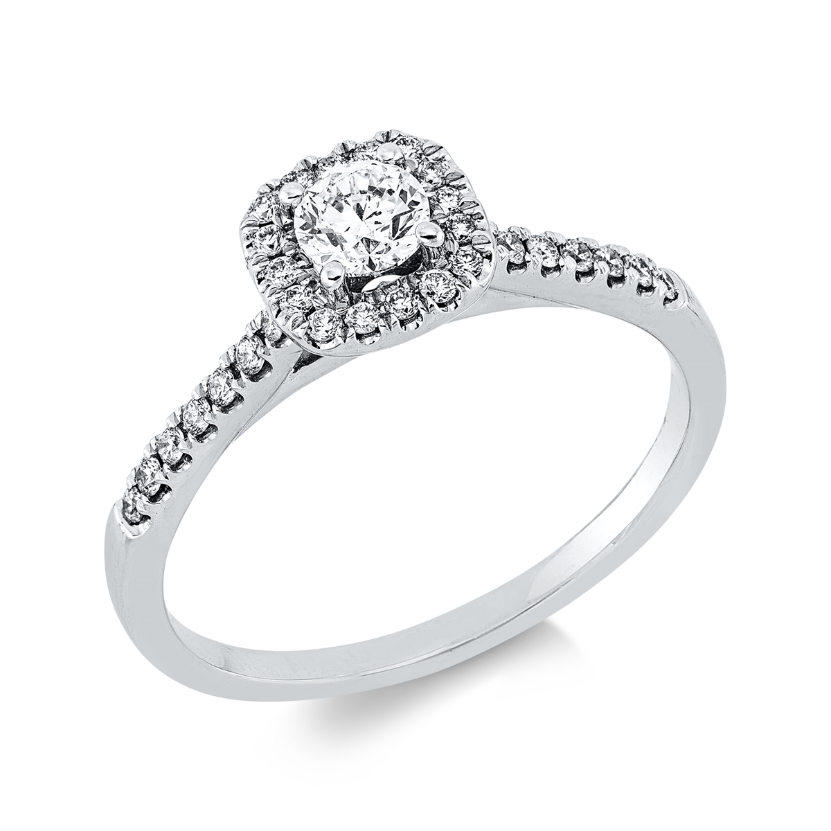 diamond full cut solitaire with accent stones ring in white gold