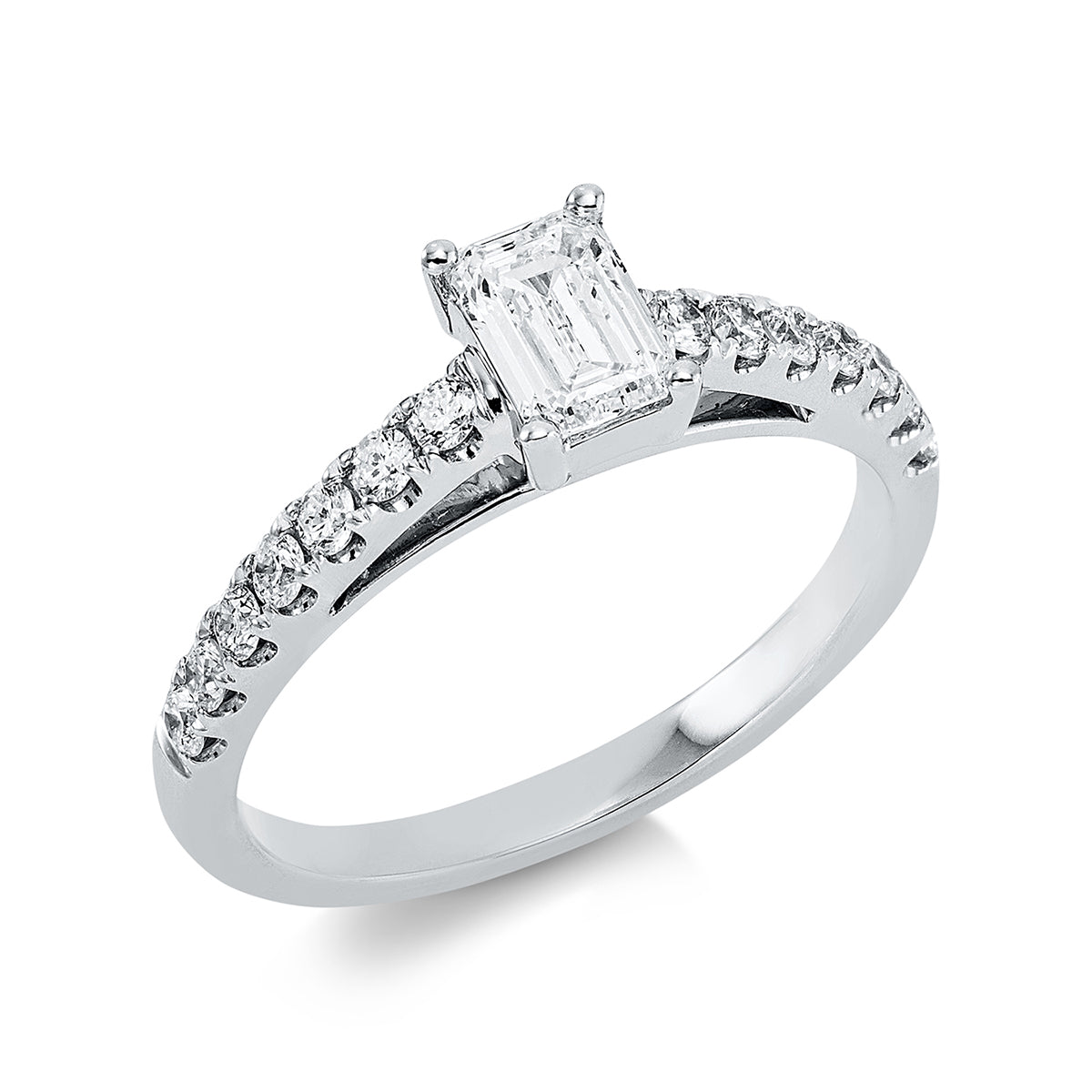 diamond full cut solitaire with accent stones ring in white gold