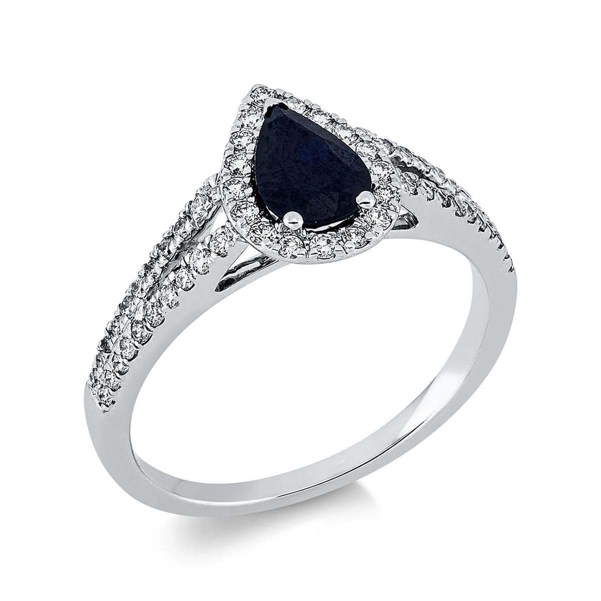 diamond full cut sapphire colored stone classic ring in white gold