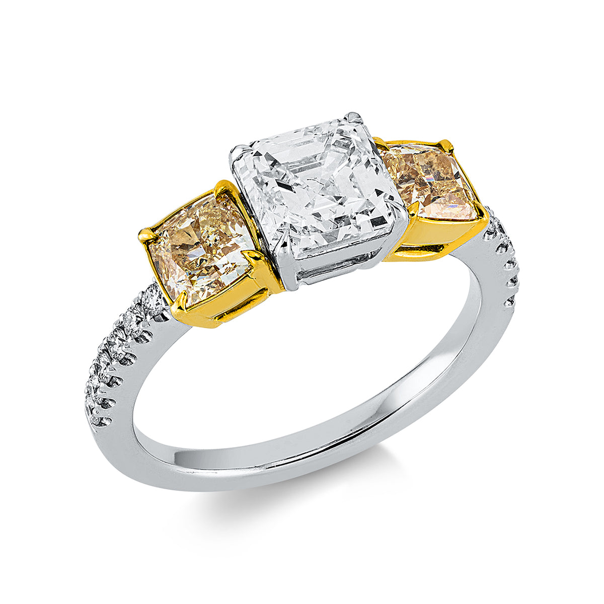 diamond full cut fancy colored diamond ring in white gold / yellow gold