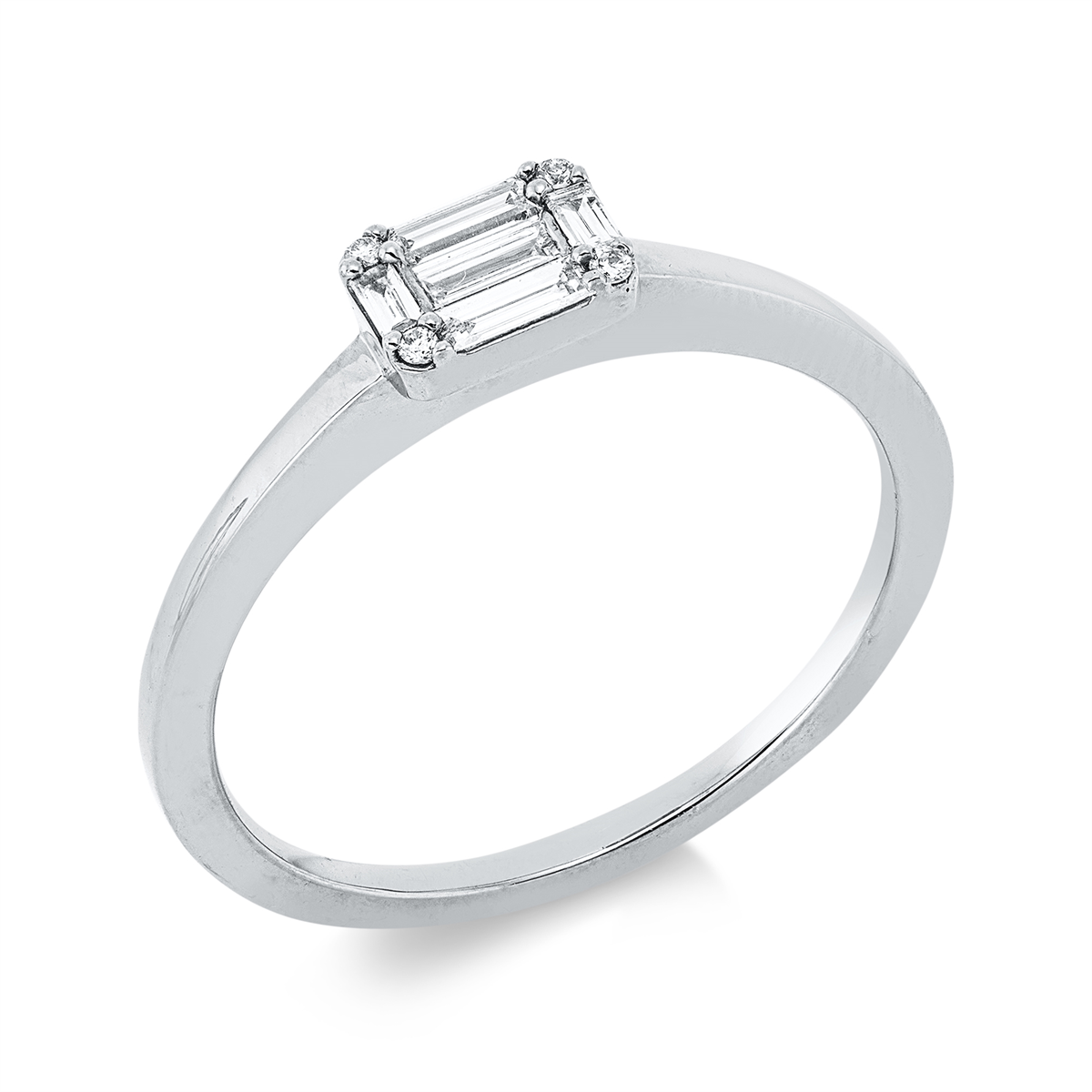 diamond full cut baguette illusion ring in white gold