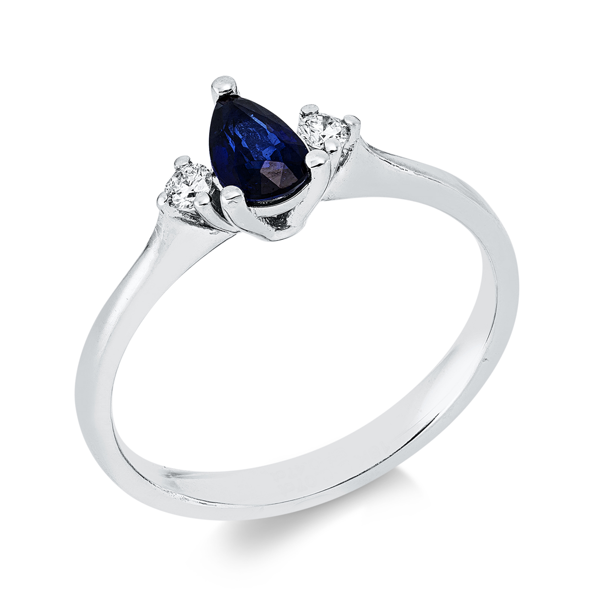 diamond full cut sapphire colored stone classic ring in white gold