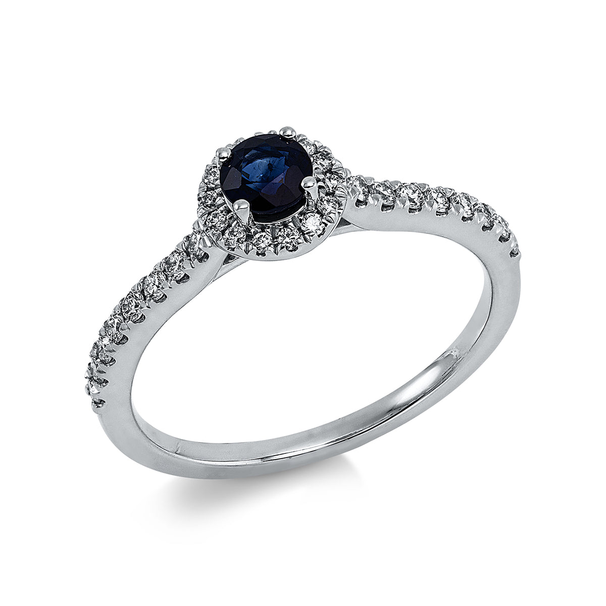 diamond full cut sapphire colored stone classic ring in white gold