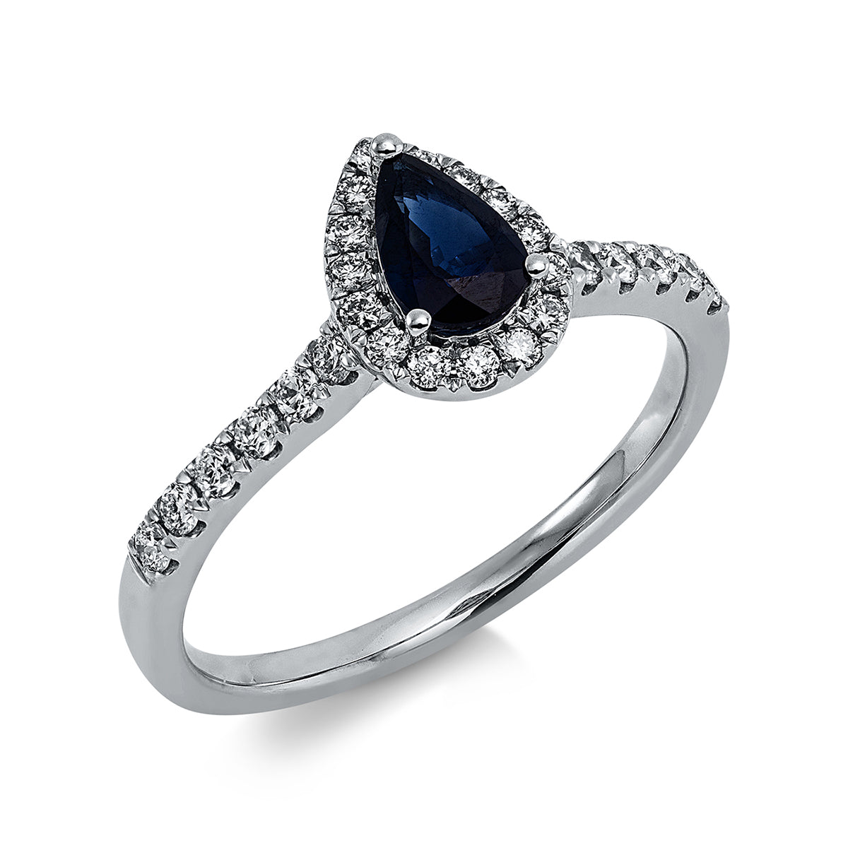 diamond full cut sapphire colored stone classic ring in white gold