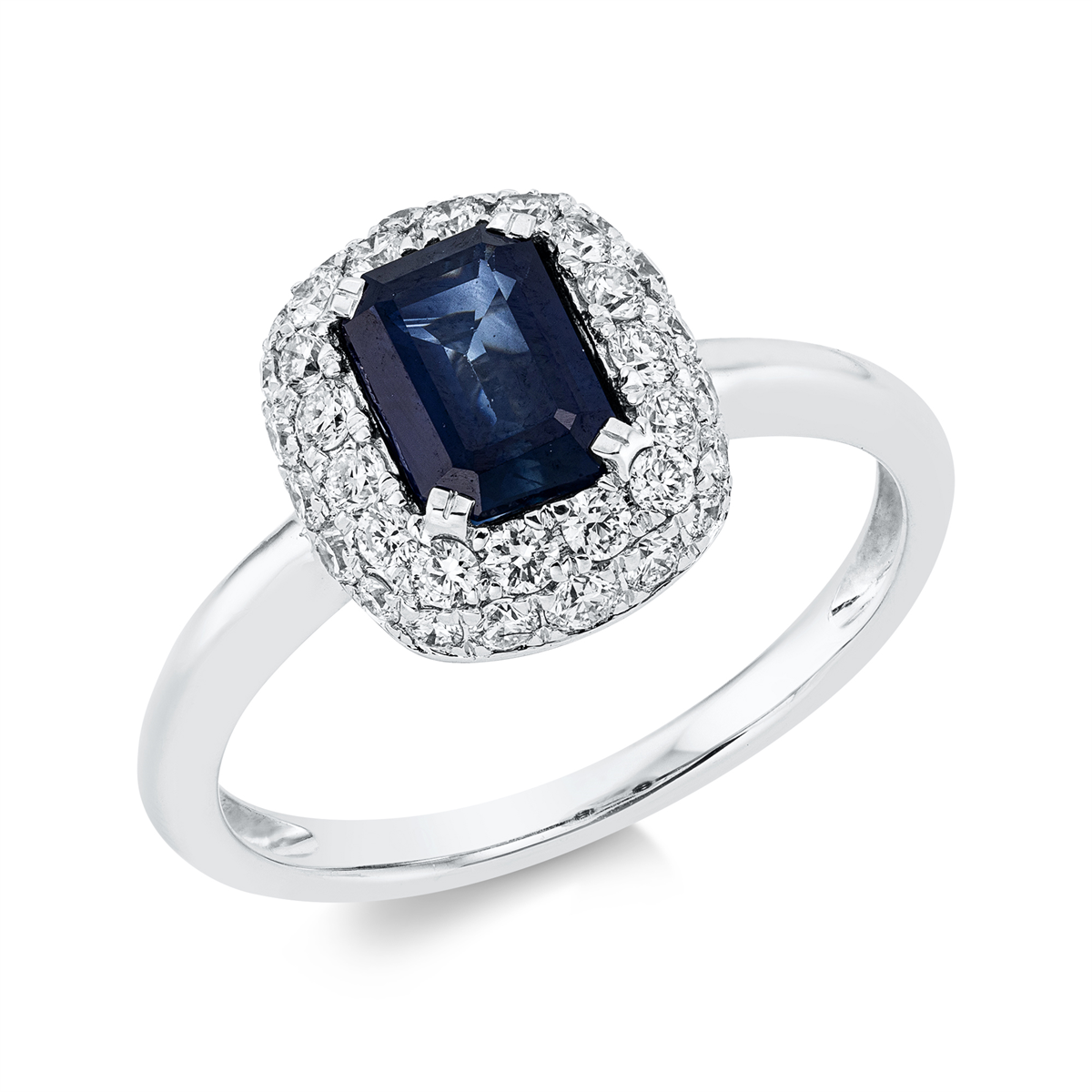 diamond full cut sapphire colored stone classic ring in white gold