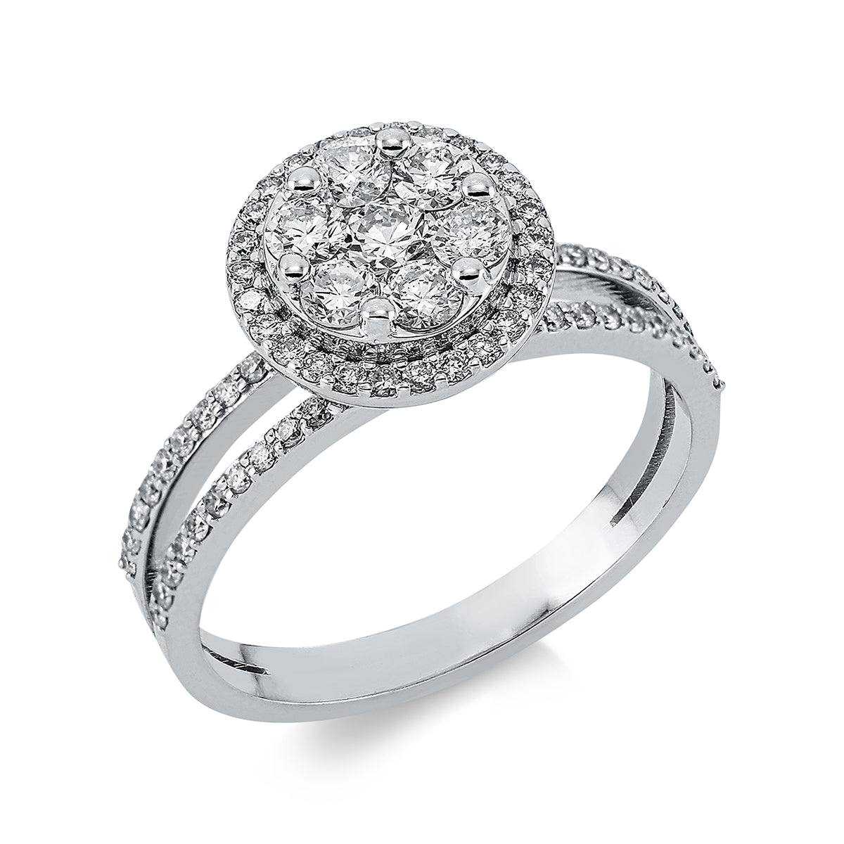 diamond full cut illusion classic ring in white gold