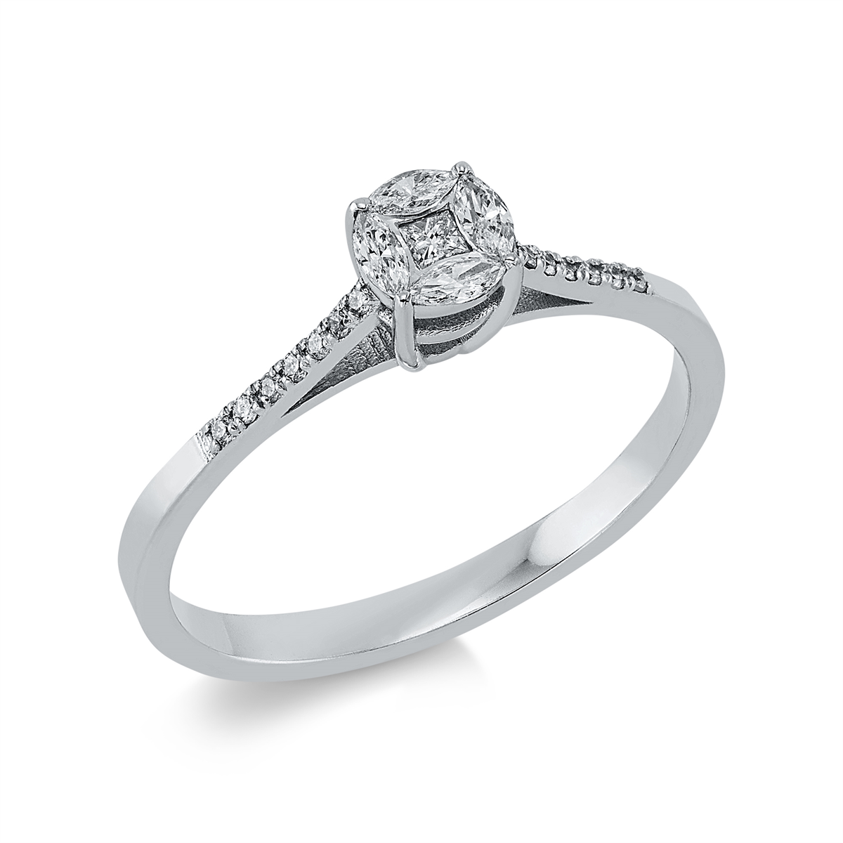 diamond full cut illusion classic ring in white gold