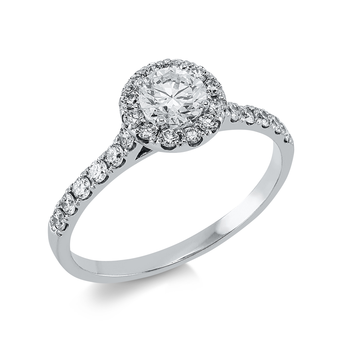 diamond full cut solitaire with accent stones ring in white gold