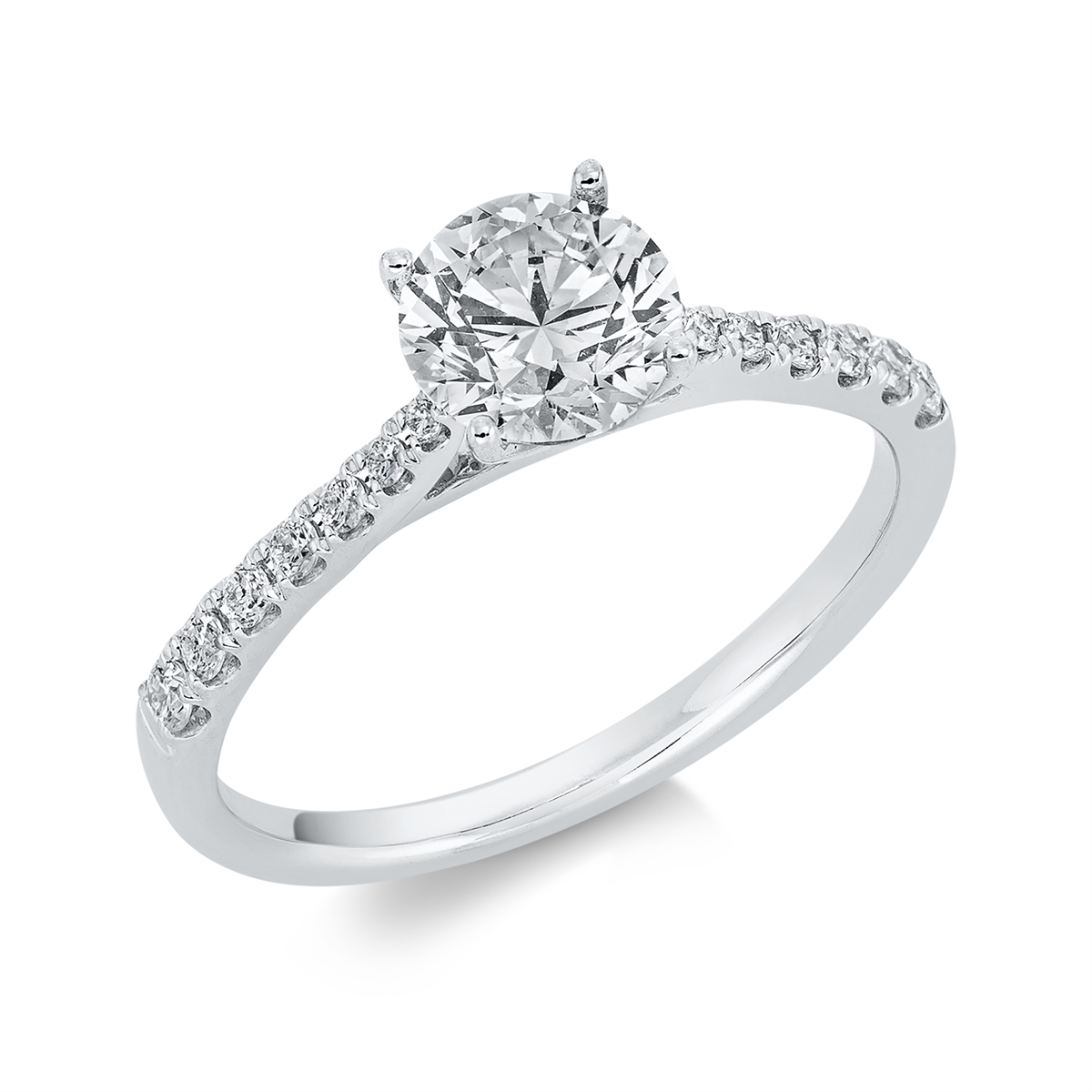 diamond full cut solitaire with accent stones ring in white gold