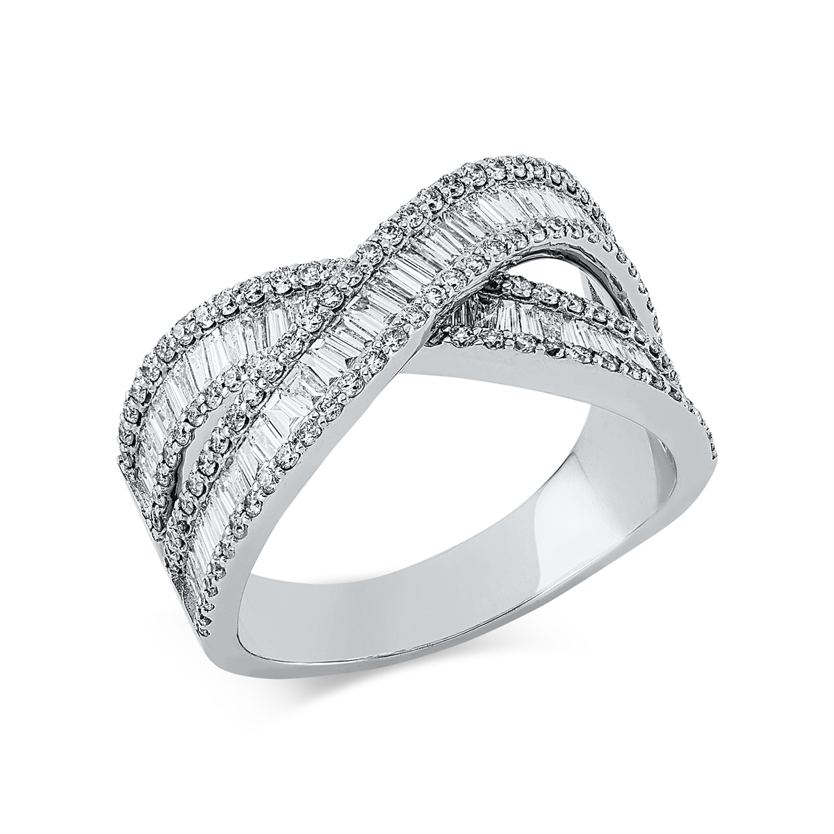 diamond full cut baguette ring in white gold