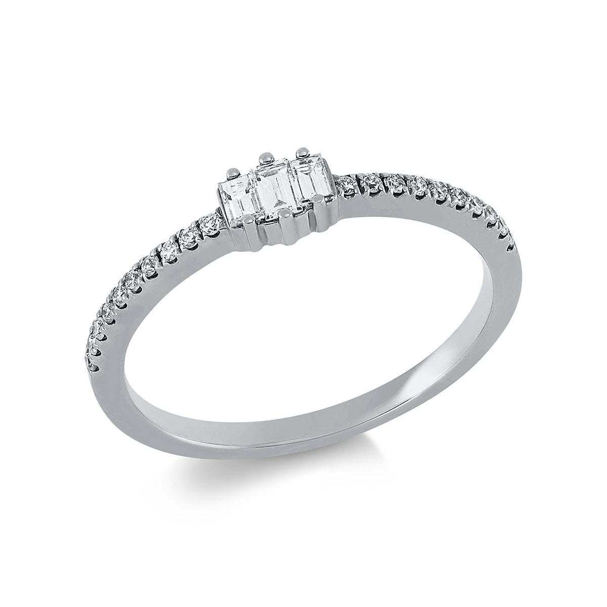 diamond full cut baguette ring in white gold