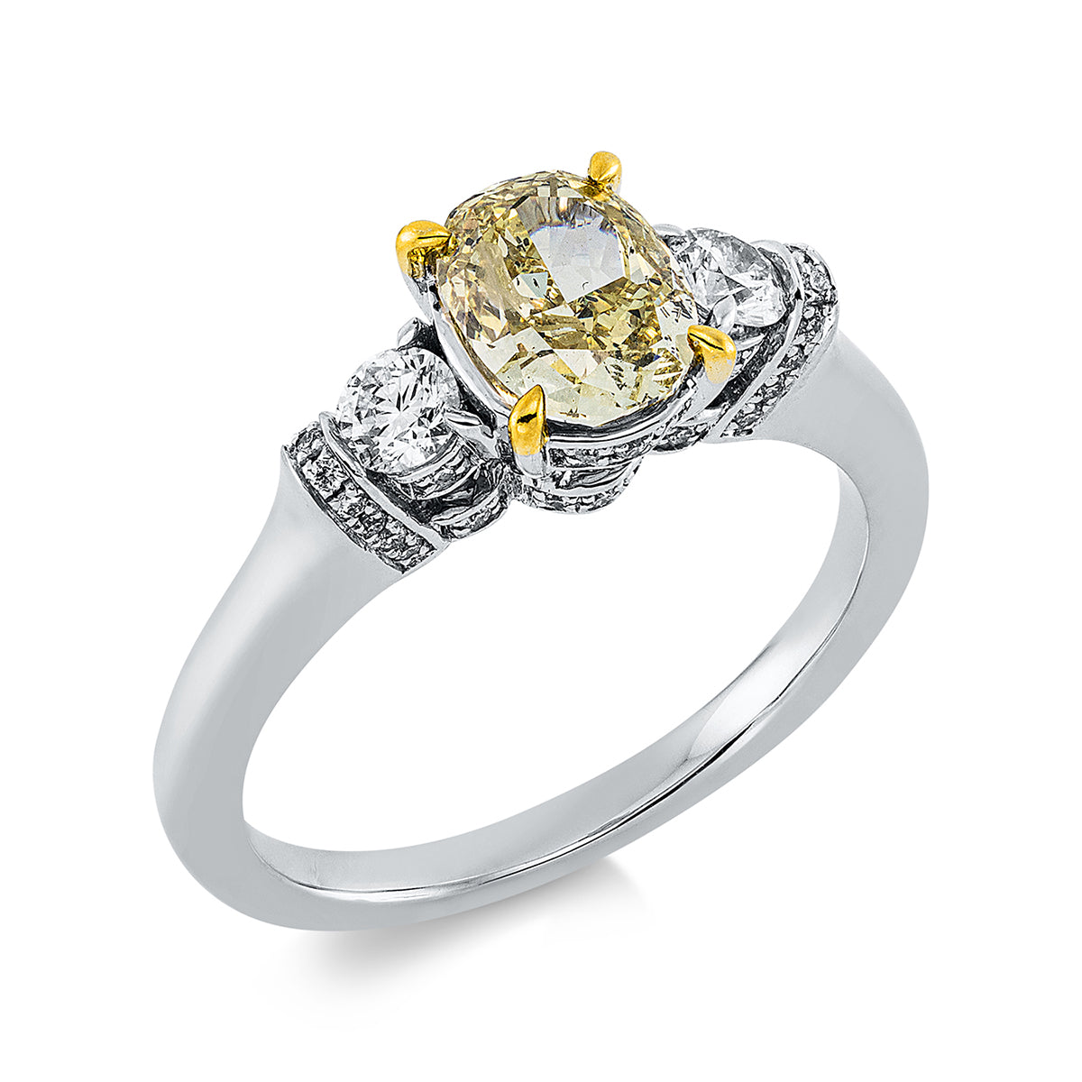 diamond full cut fancy colored diamond ring in white gold / yellow gold