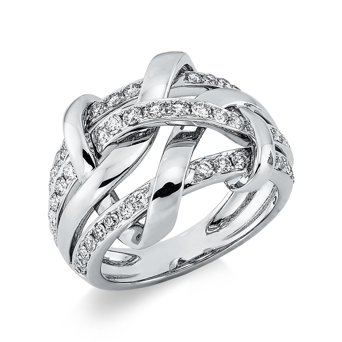 diamond full cut criss cross ring in white gold