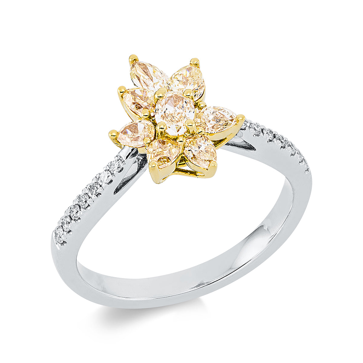 diamond full cut fancy colored diamond ring in white gold / yellow gold