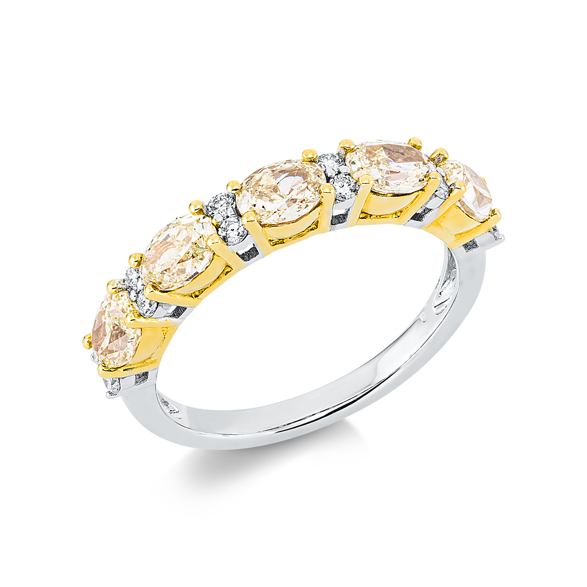 diamond full cut fancy colored diamond ring in white gold / yellow gold