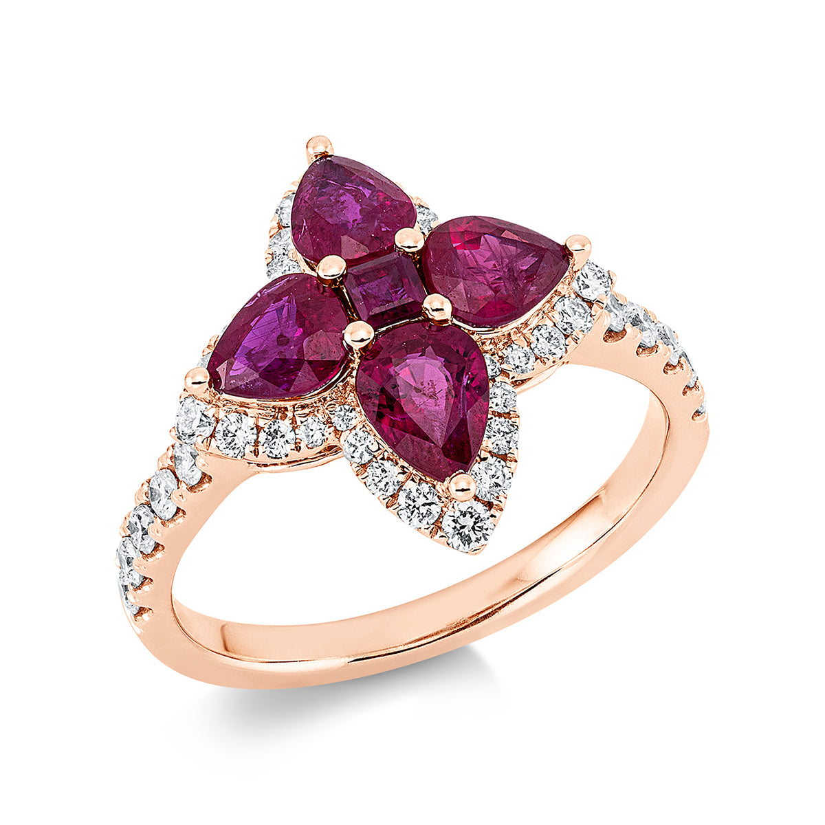 diamond full cut ruby colored stone classic ring in red gold