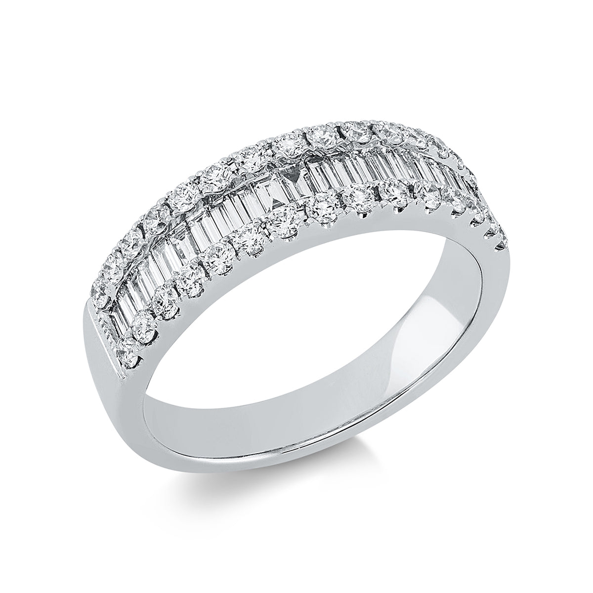 diamond full cut baguette ring in white gold