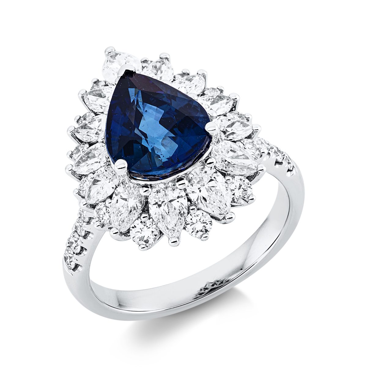 diamond full cut sapphire colored stone classic ring in white gold
