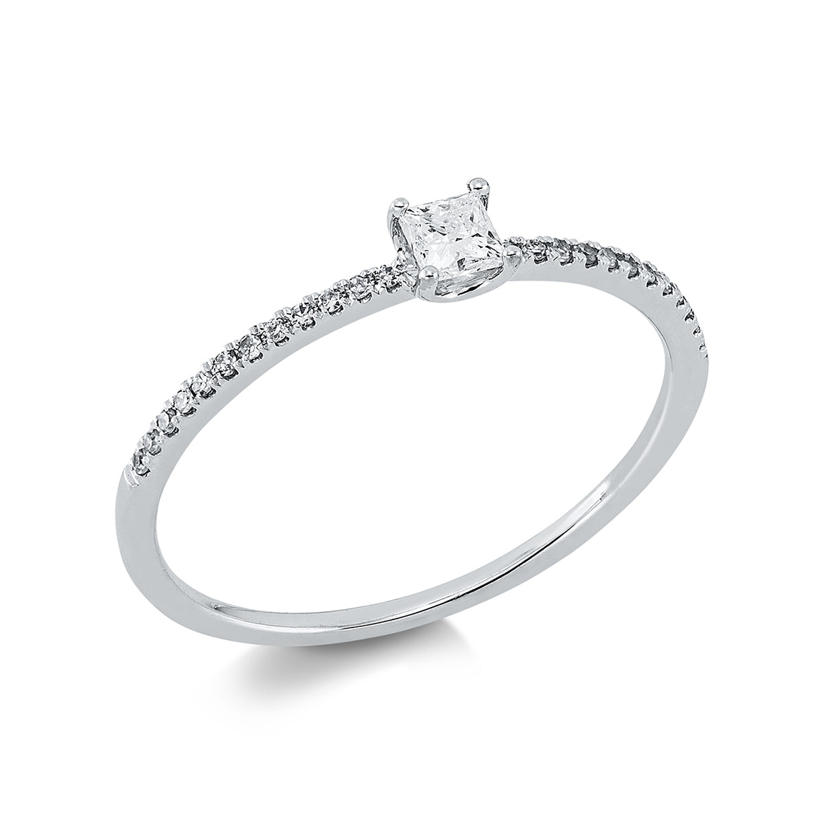 diamond single cut solitaire with accent stones ring in white gold