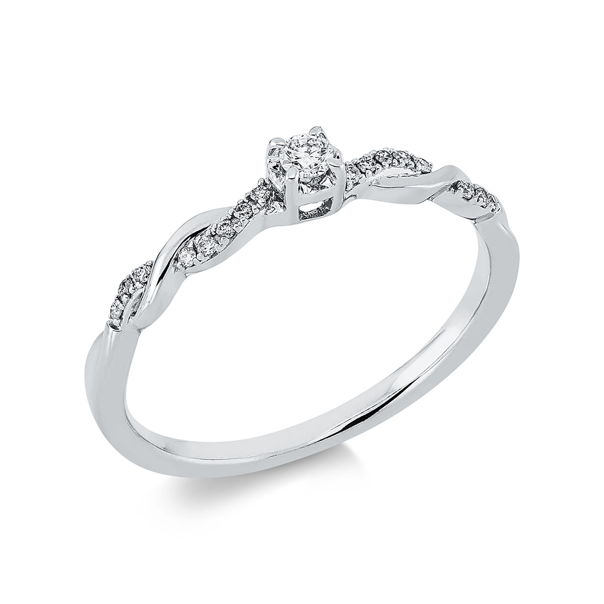 diamond full cut solitaire with accent stones ring in white gold