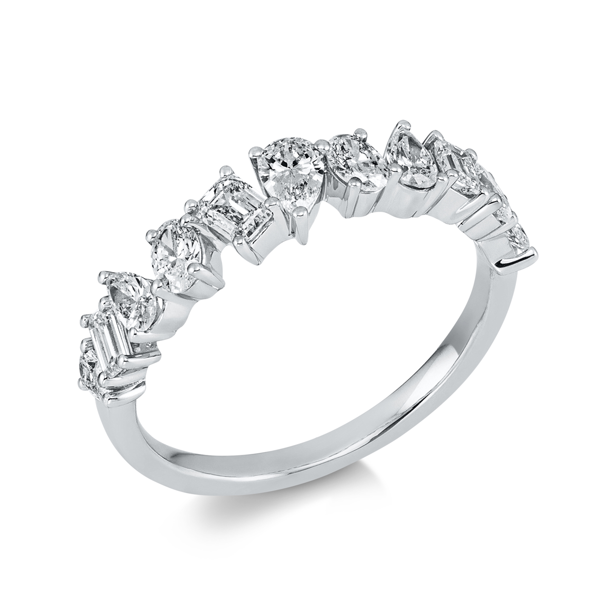emerald cut modern woman ring in white gold