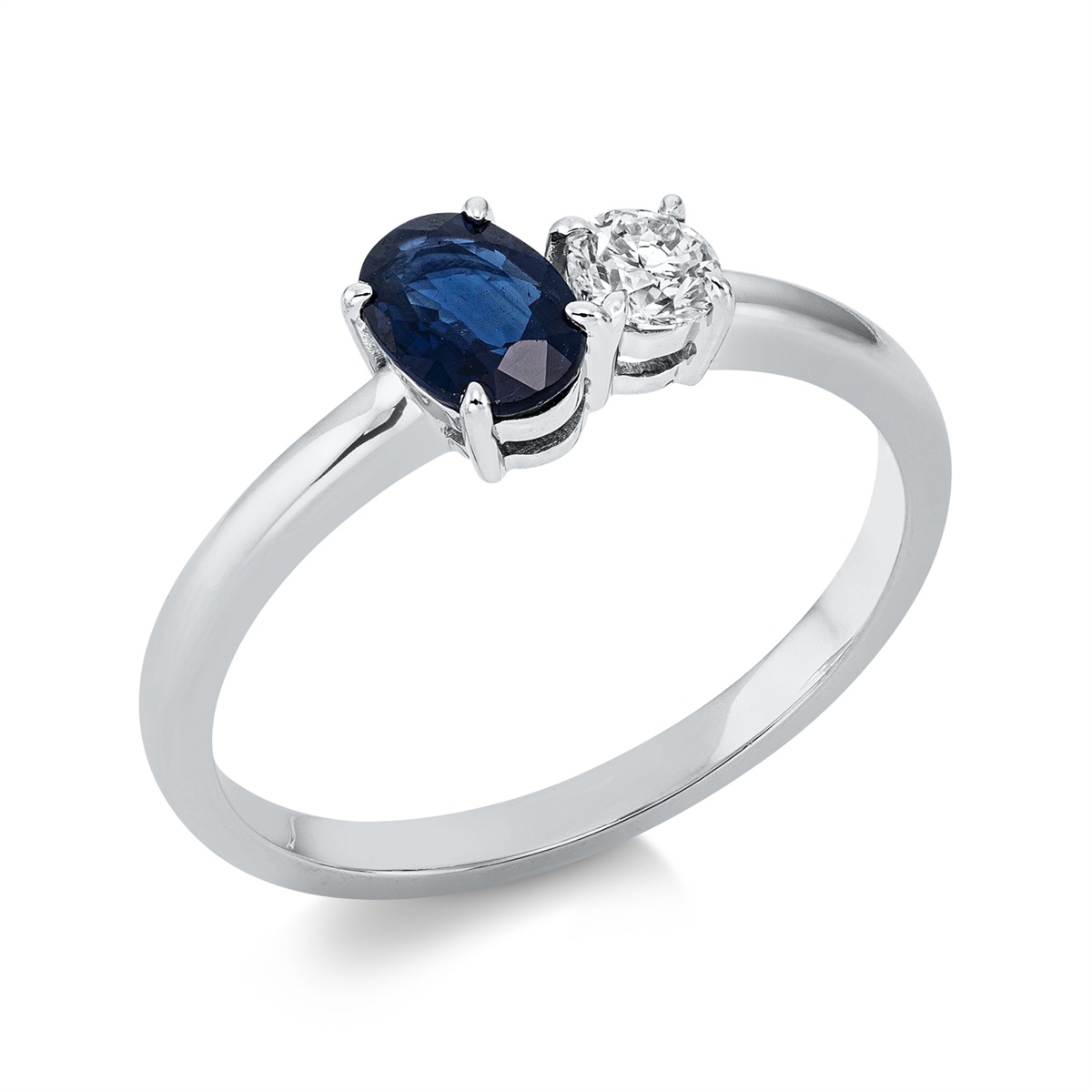 diamond full cut sapphire colored stone classic ring in white gold