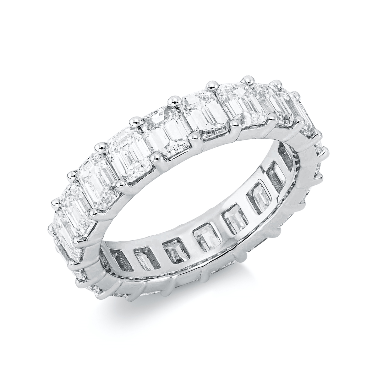 emerald cut baguette ring in white gold