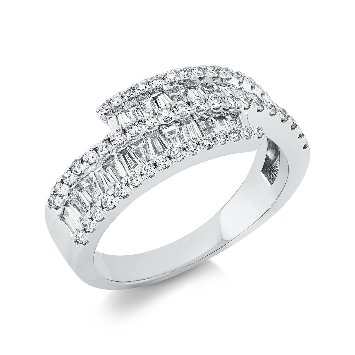 diamond full cut baguette ring in white gold