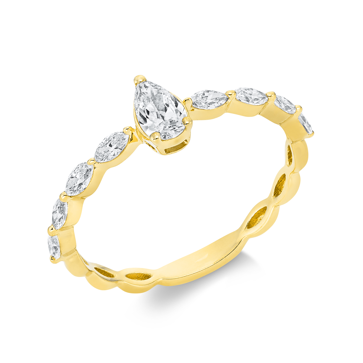 marquise solitaire with accent stones ring in yellow gold