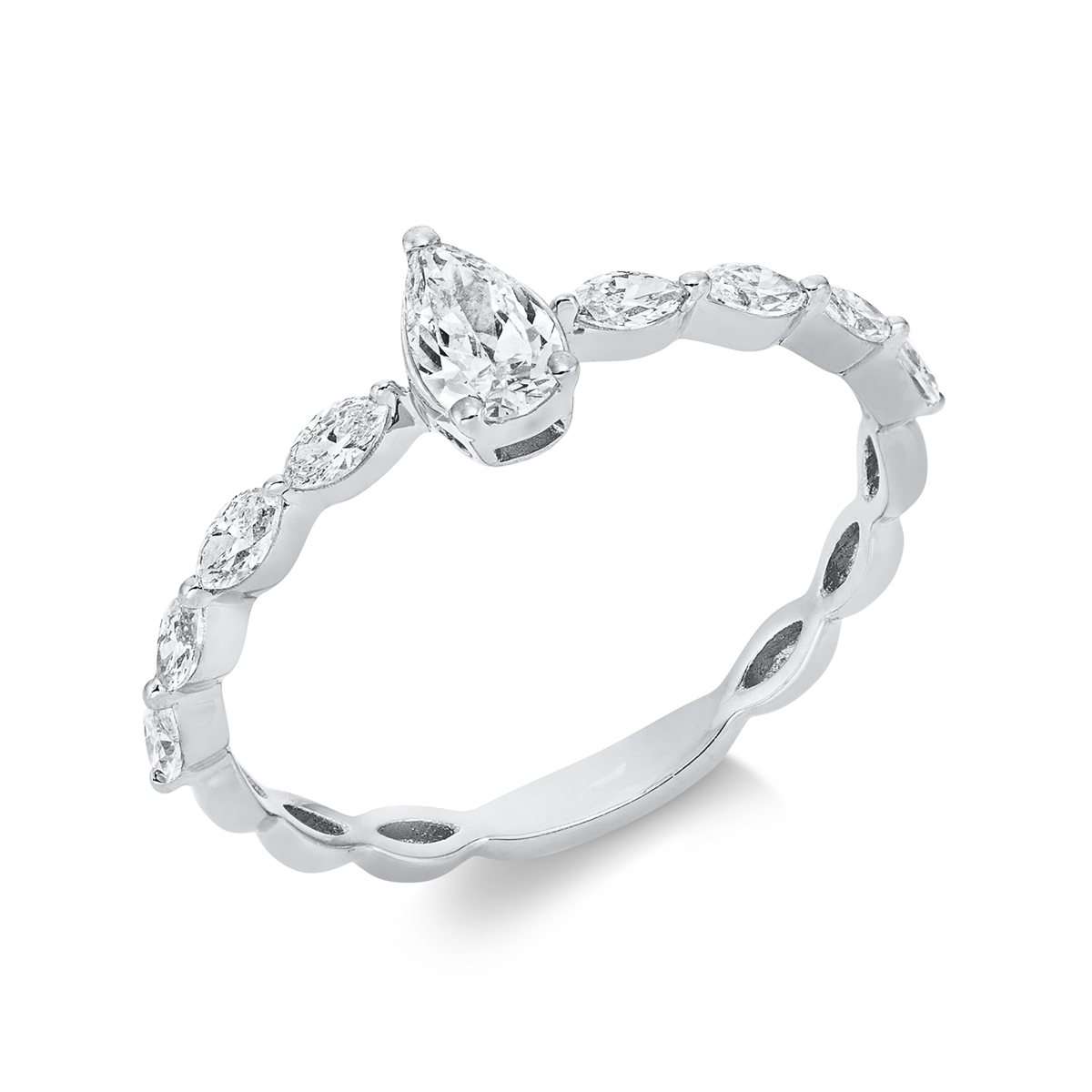 marquise solitaire with accent stones ring in white gold