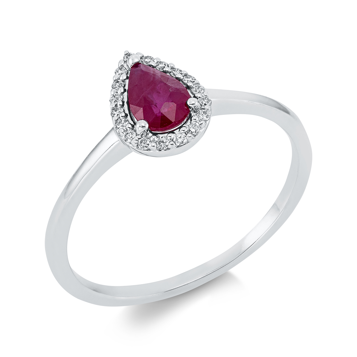 diamond full cut ruby colored stone classic ring in white gold