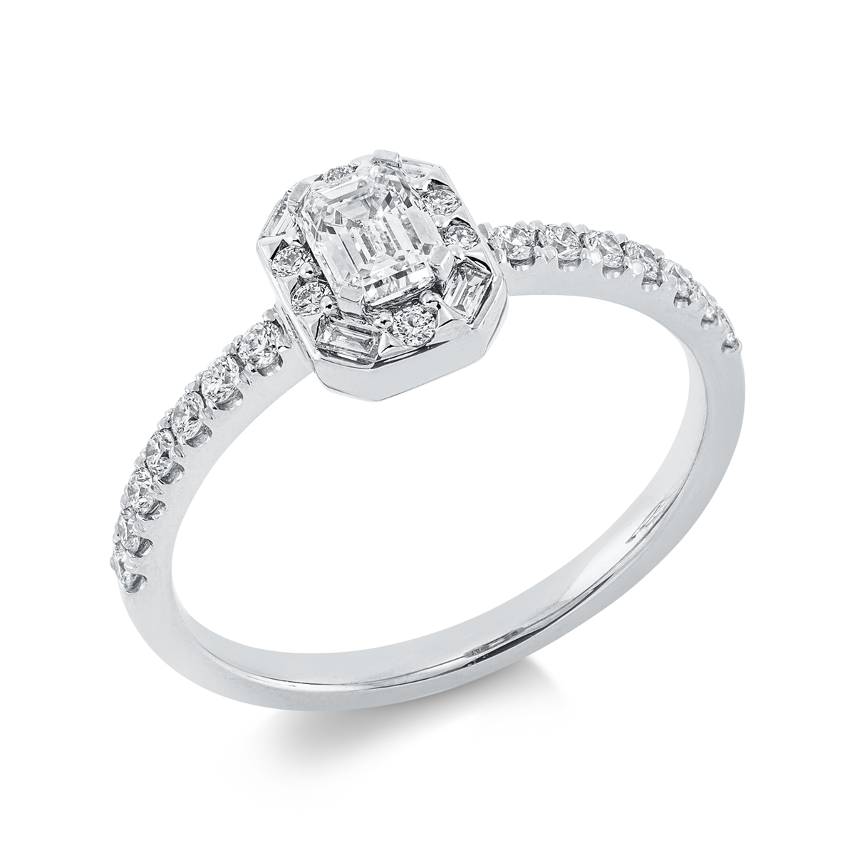 diamond full cut solitaire with accent stones ring in white gold