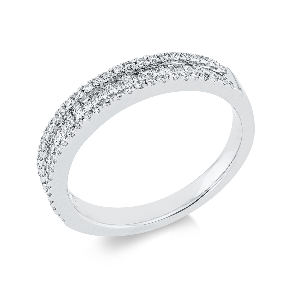 diamond full cut baguette ring in white gold