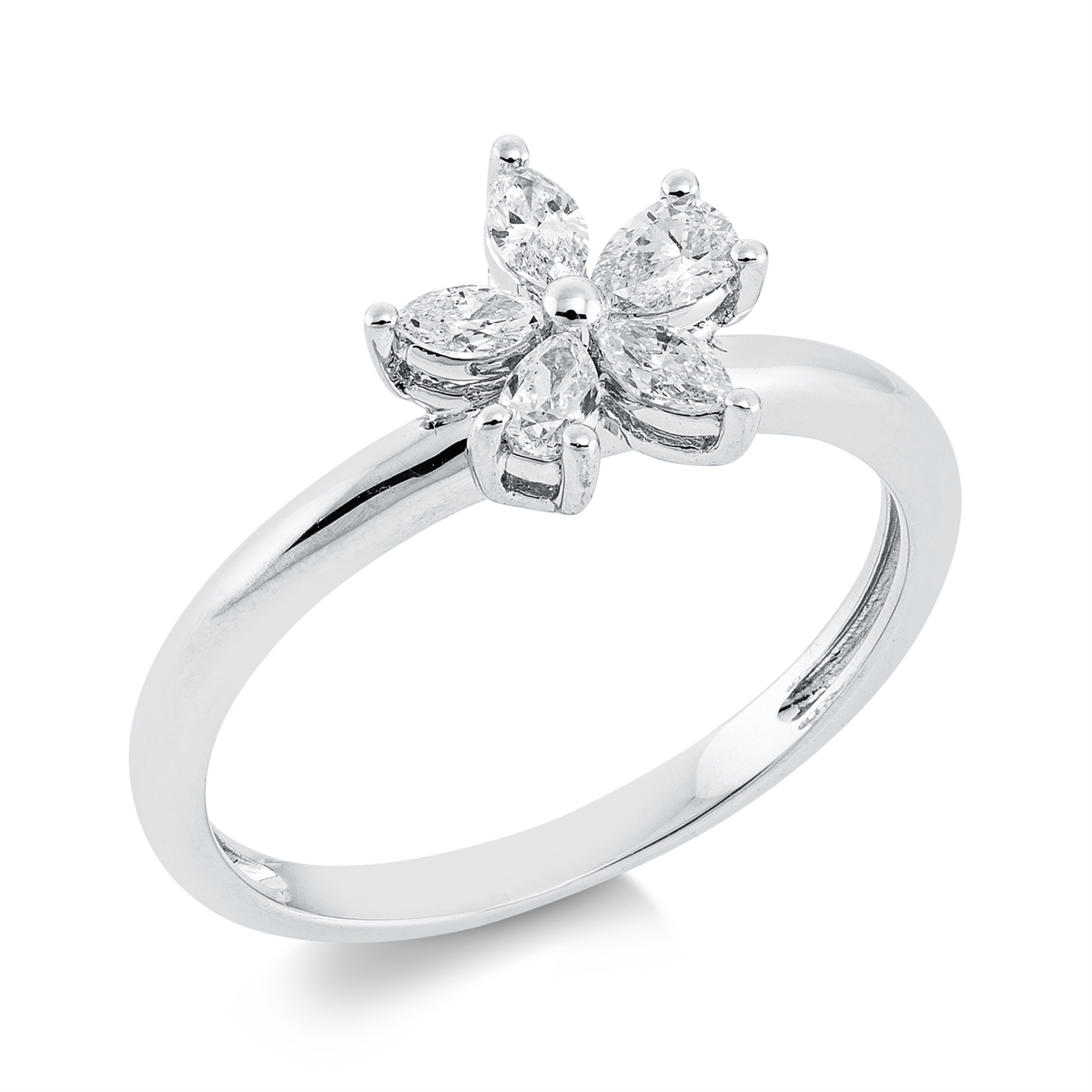 pear shape modern woman ring in white gold