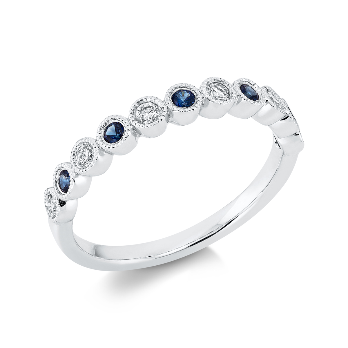 diamond full cut sapphire colored stone classic ring in white gold