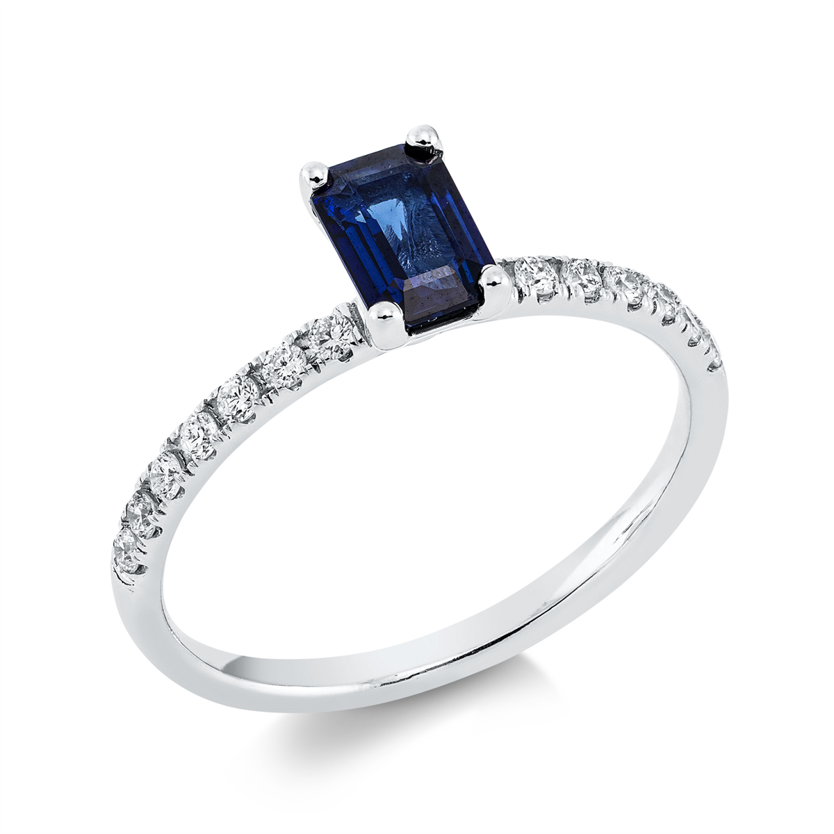 diamond full cut sapphire colored stone classic ring in white gold
