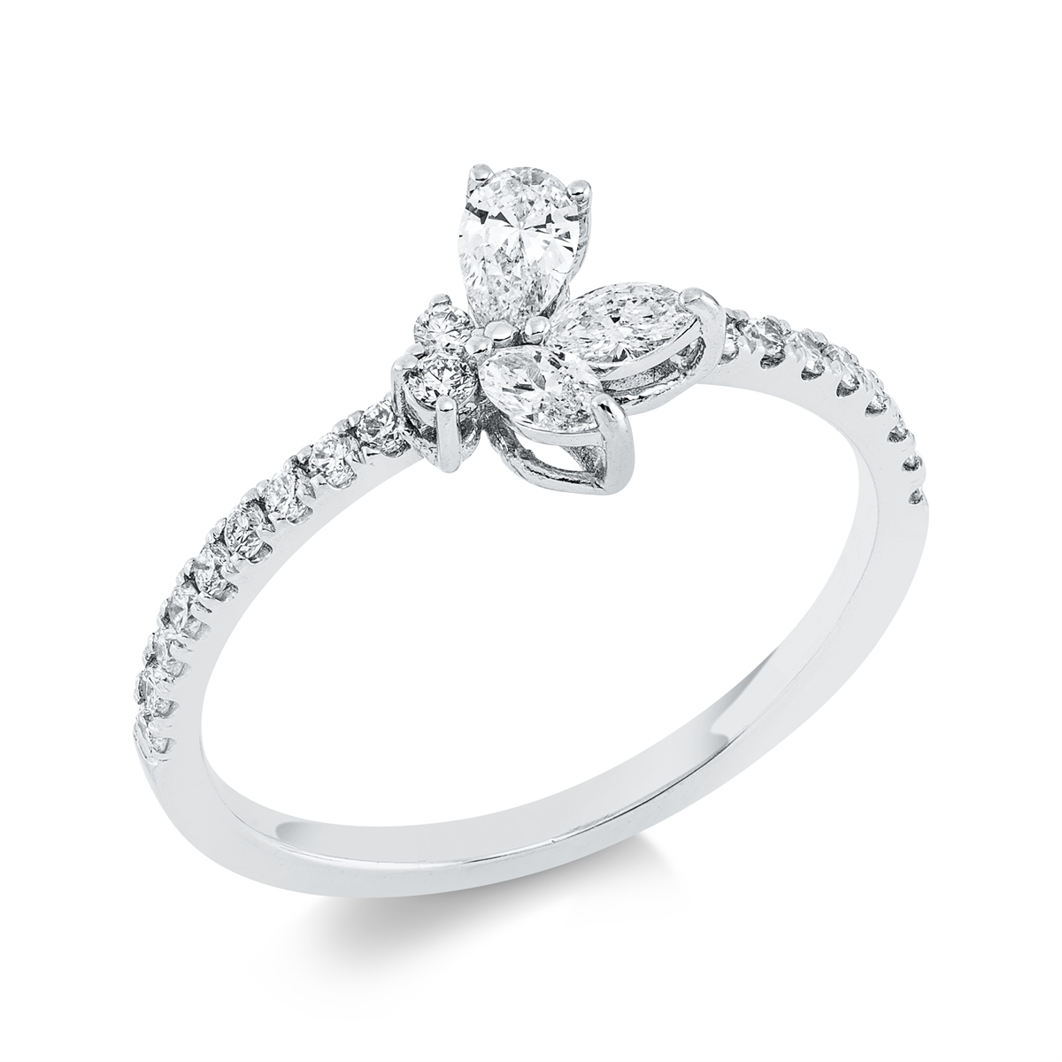 diamond full cut modern woman ring in white gold